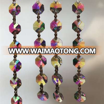 14mm Ab crystal octagon beaded garland strands with brass bowtie for windows hanging deco