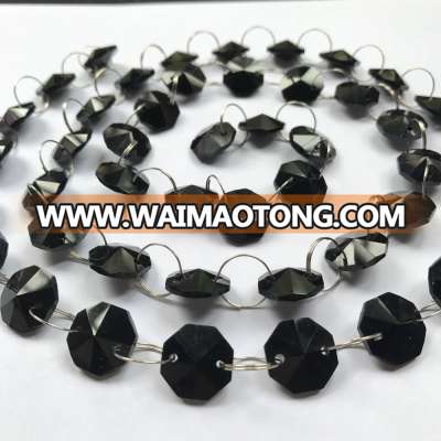 1 METER chandelier crystal octagon beads chain 14mm Jet black color with CHROME RINGS