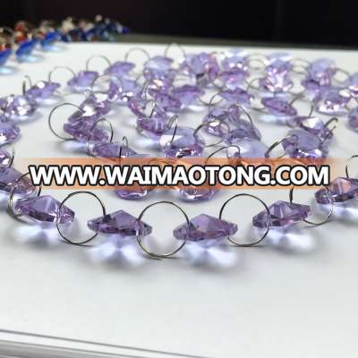 1METER 14mm purple violet chandelier crystal octagon beads chain with CHROME rings for wedding garland